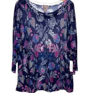 Chico's Top Womens Size 3 (XL) Sarasa Plains Panther Dolman Pullover 3/4 Sleeves